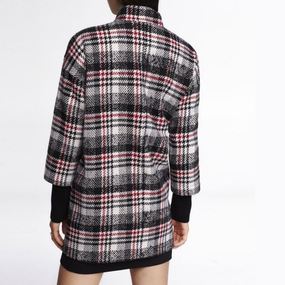 Express Plaid Ribbed Sleeves Wool Cocoon Jacket - Picture 4 of 14